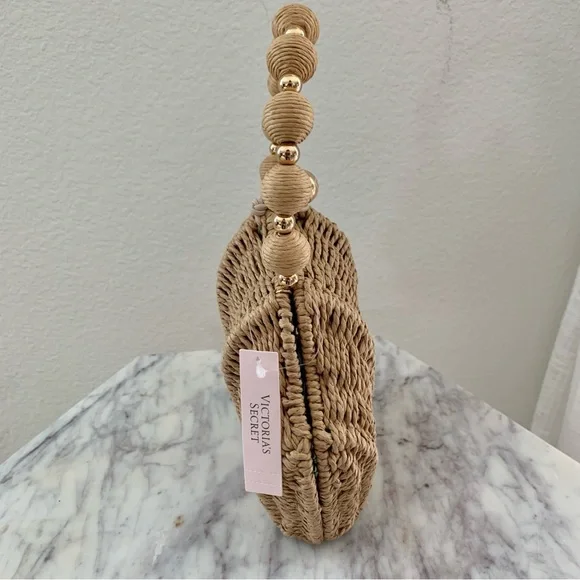 🐚 Victoria’s Secret Seashell Shaped Woven Raffia Straw Clamshell Basket Bag - Picture 9 of 11